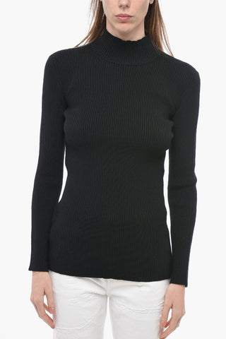 Turtleneck Ribbed Wool Blend Sweater