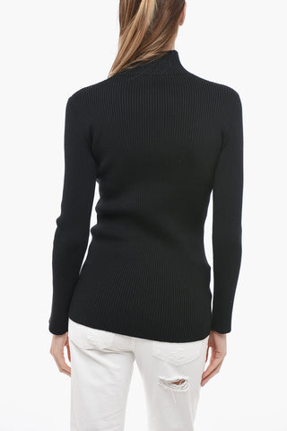 Turtleneck Ribbed Wool Blend Sweater