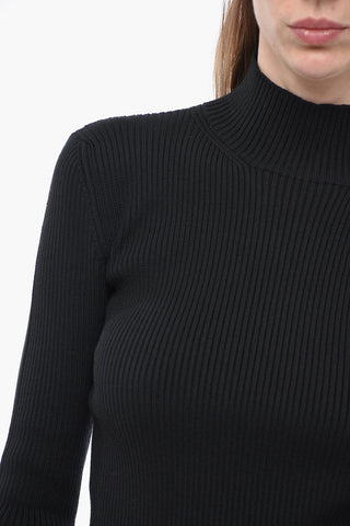 Turtleneck Ribbed Wool Blend Sweater