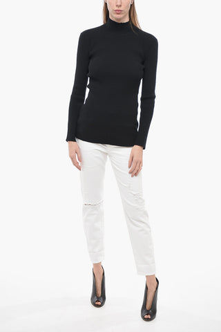 Turtleneck Ribbed Wool Blend Sweater