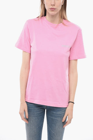 Solid Color AJA Crew-neck T-Shirt with Cut-Out Detail and Padded Shoulders