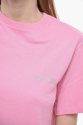 Solid Color AJA Crew-neck T-Shirt with Cut-Out Detail and Padded Shoulders