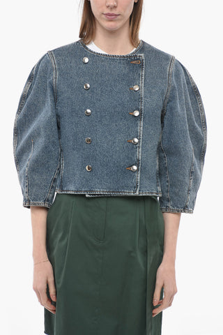 Giubbotto Doppiopetto in Denim con Maniche 3/4
