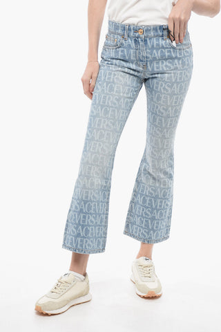 Cropped Fit Bootcut Denims with Monogram Motif 25cm