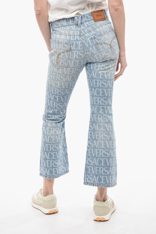 Cropped Fit Bootcut Denims with Monogram Motif 25cm