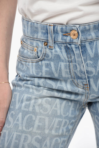 Cropped Fit Bootcut Denims with Monogram Motif 25cm