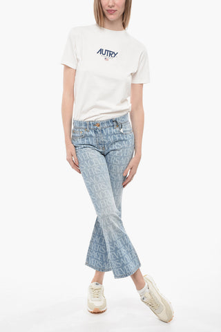 Cropped Fit Bootcut Denims with Monogram Motif 25cm