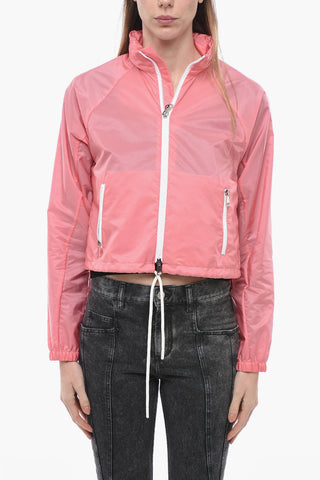 Giacca a Vento Cropped Fit in Nylon con Cappuccio Estraibile