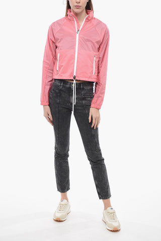 Giacca a Vento Cropped Fit in Nylon con Cappuccio Estraibile