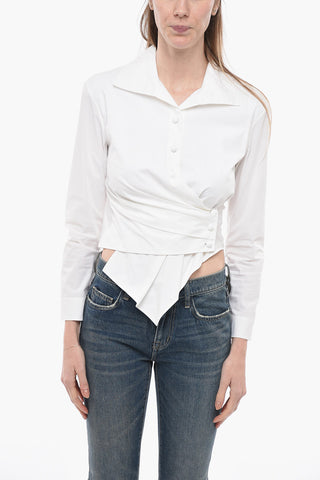 Wrap Cropped Fit Shirt with Covered Buttons