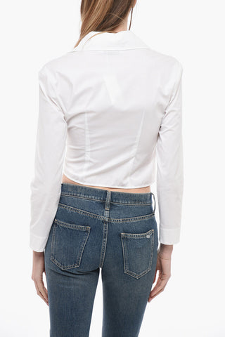 Wrap Cropped Fit Shirt with Covered Buttons