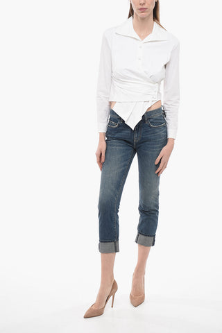 Wrap Cropped Fit Shirt with Covered Buttons