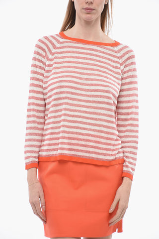 Striped Linen Blend Crew-neck Sweater
