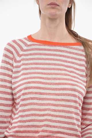 Striped Linen Blend Crew-neck Sweater