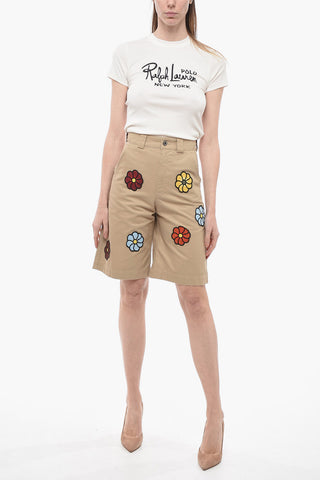 JW ANDERSON Coated Cotton Bermuda with Crochet Application