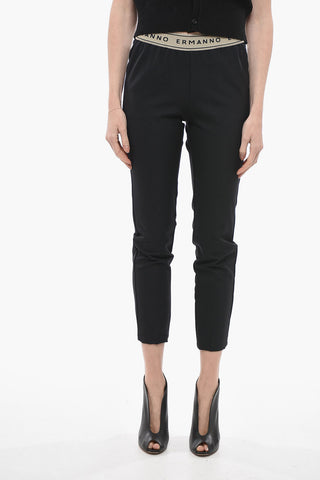 Stretch Fabric Pants with Logoed Waistband