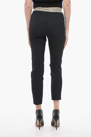 Stretch Fabric Pants with Logoed Waistband