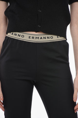 Stretch Fabric Pants with Logoed Waistband