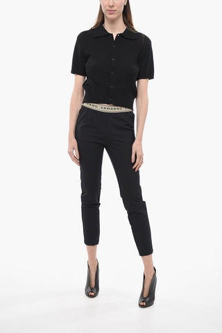 Stretch Fabric Pants with Logoed Waistband
