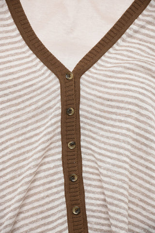 Cardigan in Misto Lino a Righe con Scollo a V