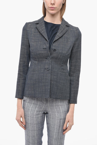 Denim Effect Slim Fit Blazer with Covered Buttons