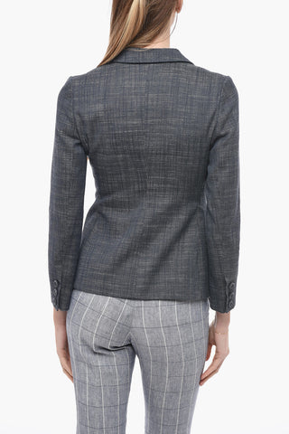 Denim Effect Slim Fit Blazer with Covered Buttons