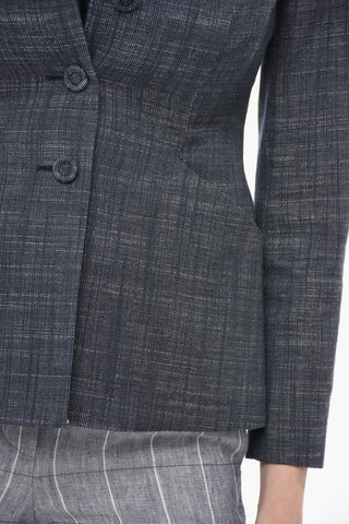 Denim Effect Slim Fit Blazer with Covered Buttons