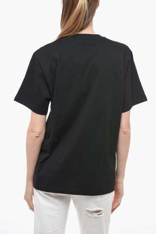 T-Shirt Girocollo in Cotone con Logo in Cristalli