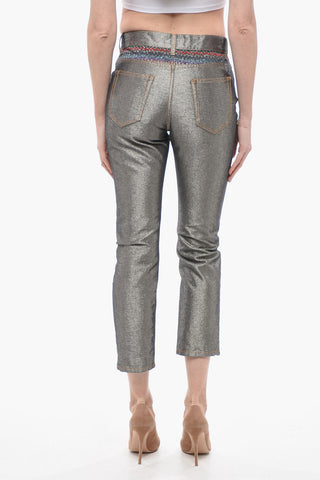 Pantaloni 5 Tasche in Lurex con Dettaglio Iconic