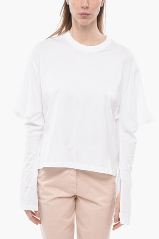 Crew-neck T-shirt with Asymmetrical Sleeve