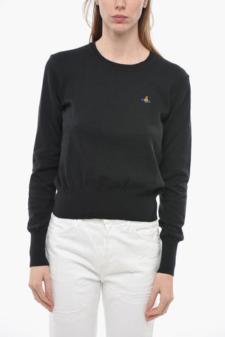 Maglia Girocollo in Cashmere e Cotone con Logo Ricamato