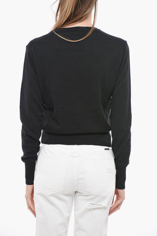 Maglia Girocollo in Cashmere e Cotone con Logo Ricamato