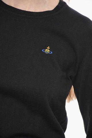 Maglia Girocollo in Cashmere e Cotone con Logo Ricamato