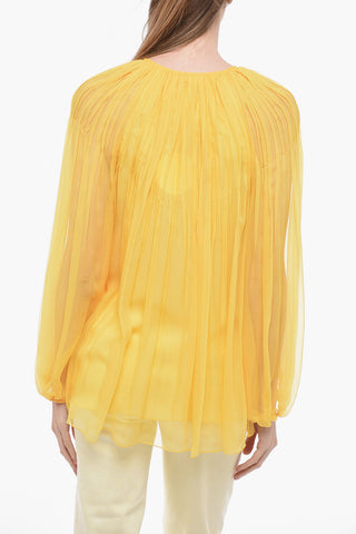 Tie Neck Silk Chiffon Accordion Blouse