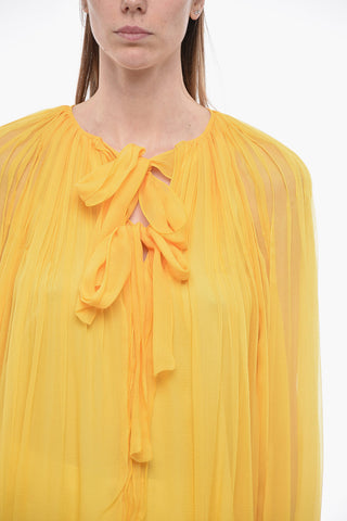 Tie Neck Silk Chiffon Accordion Blouse
