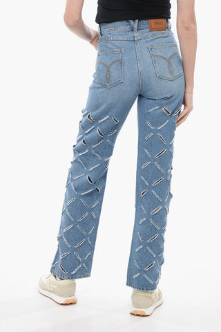 Perforated Cotton Stright Fit Denims 24cm
