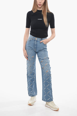 Perforated Cotton Stright Fit Denims 24cm