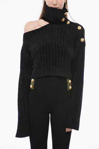 Cold Shoulder Sweater with Jewel Buttons