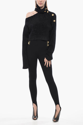 Cold Shoulder Sweater with Jewel Buttons