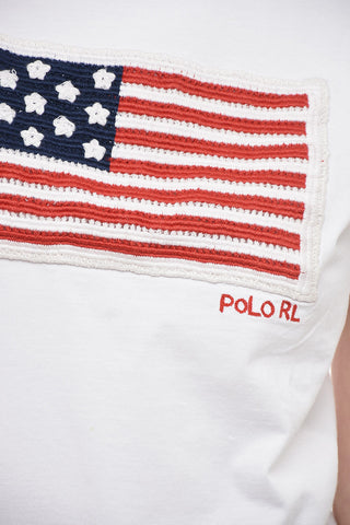 Crew-neck T-Shirt with Embroidered Flag