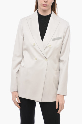 Double-breasted Virgin Wool Blazer with Jewel Detail