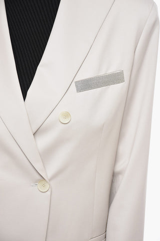 Double-breasted Virgin Wool Blazer with Jewel Detail