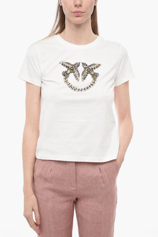 Crew-Neck T-shirt with Rhinestone and Studded