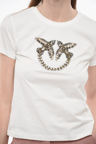 Crew-Neck T-shirt with Rhinestone and Studded