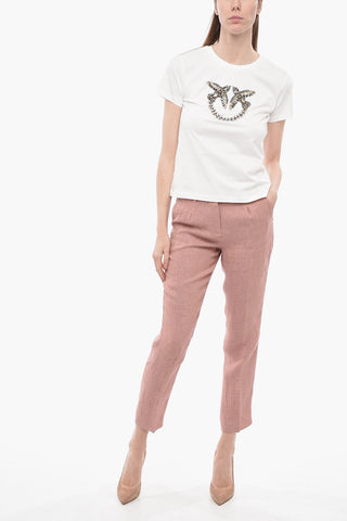 Crew-Neck T-shirt with Rhinestone and Studded