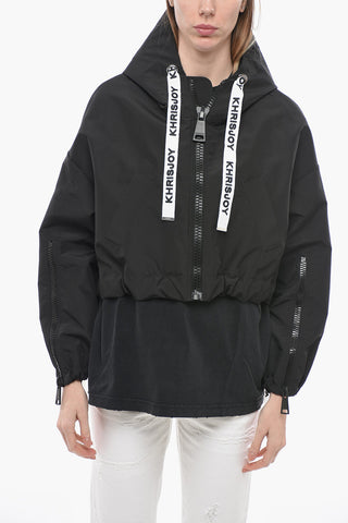 Nylon Crop Windbreaker with Maxi Zip