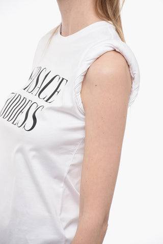 Crew Neck GODDESS Cotton T-Shirt with Gathered Sleeve