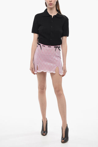 Argyle Lurex Miniskirt with Ruffle Hem