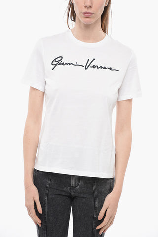 Crew Neck Cotton T-Shirt with Embroidered Logo