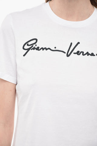 Crew Neck Cotton T-Shirt with Embroidered Logo